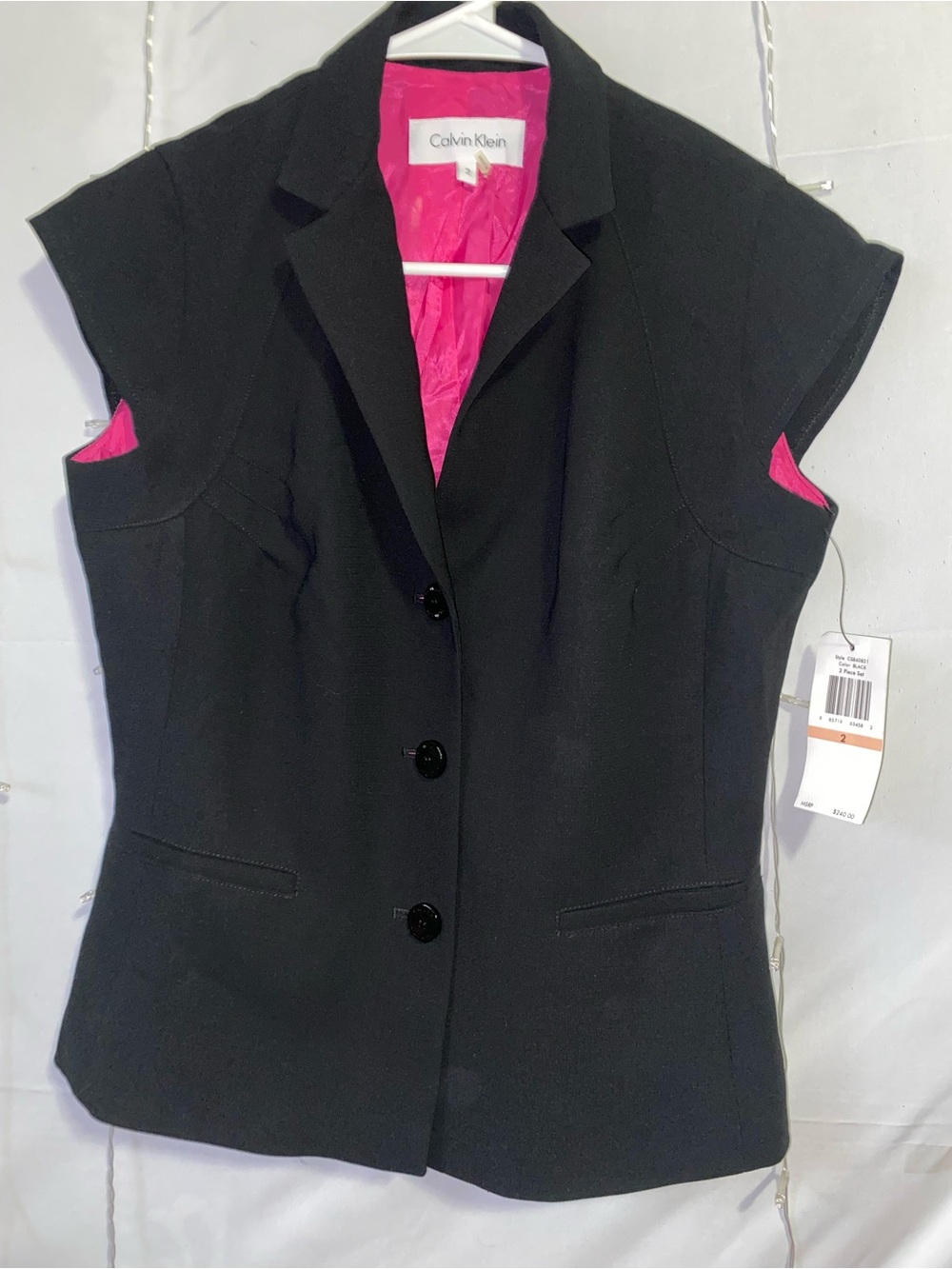 Calvin Klein Black Short-Sleeve Blazer with Hot Pink Lining